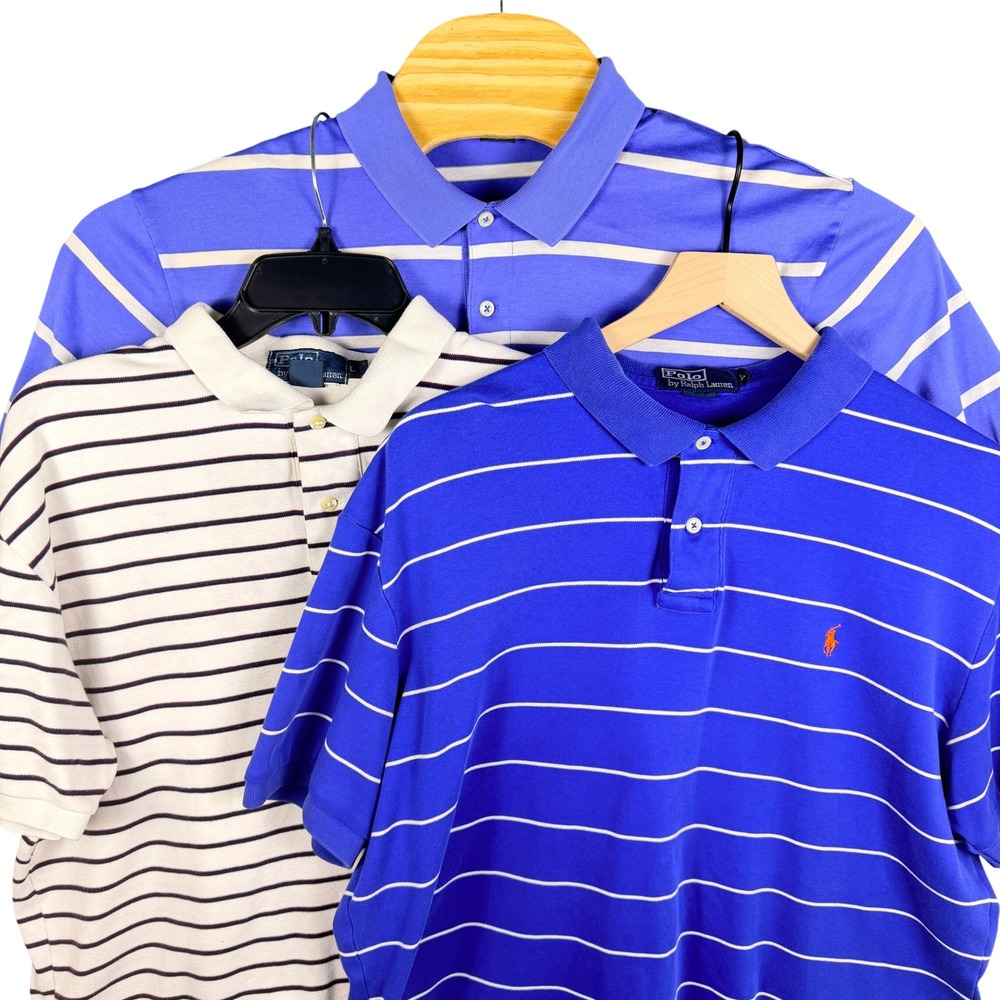 Bundle of 3 Vintage Polo Ralph Lauren Polo Shirts Men Large Striped